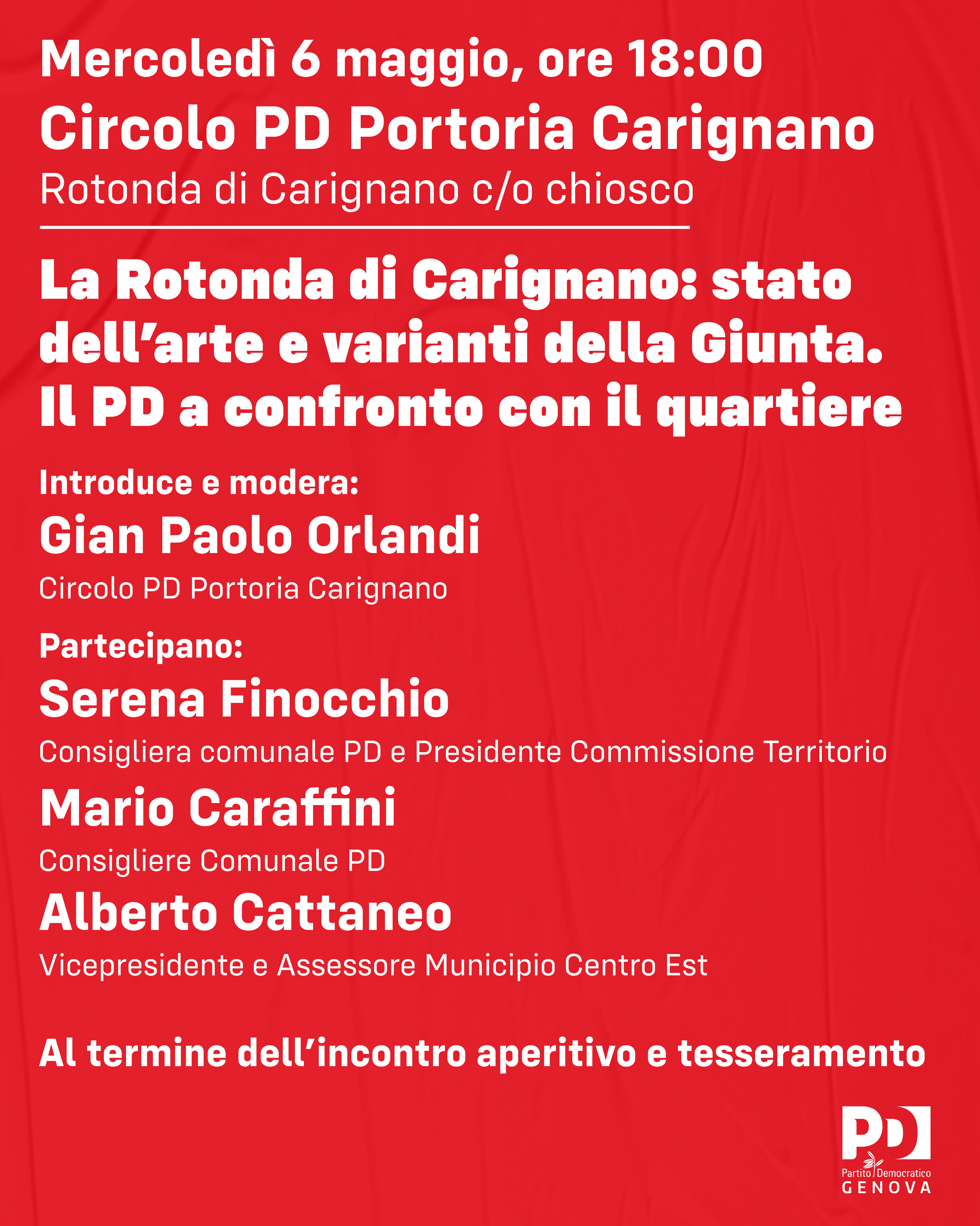 La Rotonda di Carignano: stato dell'arte e varianti della Giunta. Il PD a confronto con il quartiere.